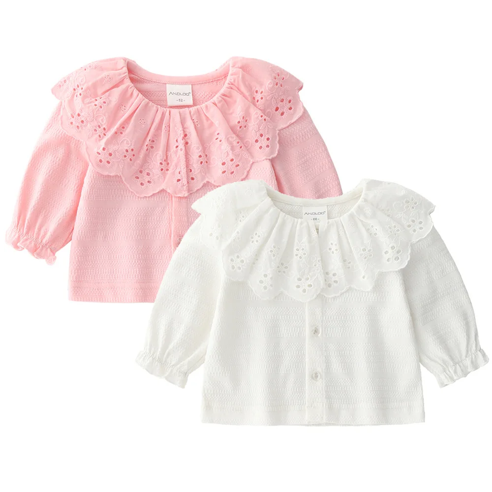 

2019 New Born Baby Girls Long Sleeved Clothes Baby Girls Pink Cotton Tops 3-18m Children Girl Lace Clothing Spring Autumn Shirt