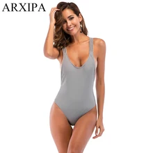 

ARXIPA One Piece Swimsuit 2018 Solid Swimwear Women Criss Cross Beachwear High Cut Bathing Suit Swim Wear Swimming Suit Beach XS