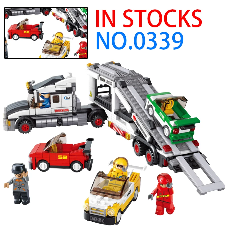 Compatible Legoing City 638Pcs Carrier Vehicle Transport Truck Model Building Block Toys SLUBAN 0339 Figure With Legoings Cities