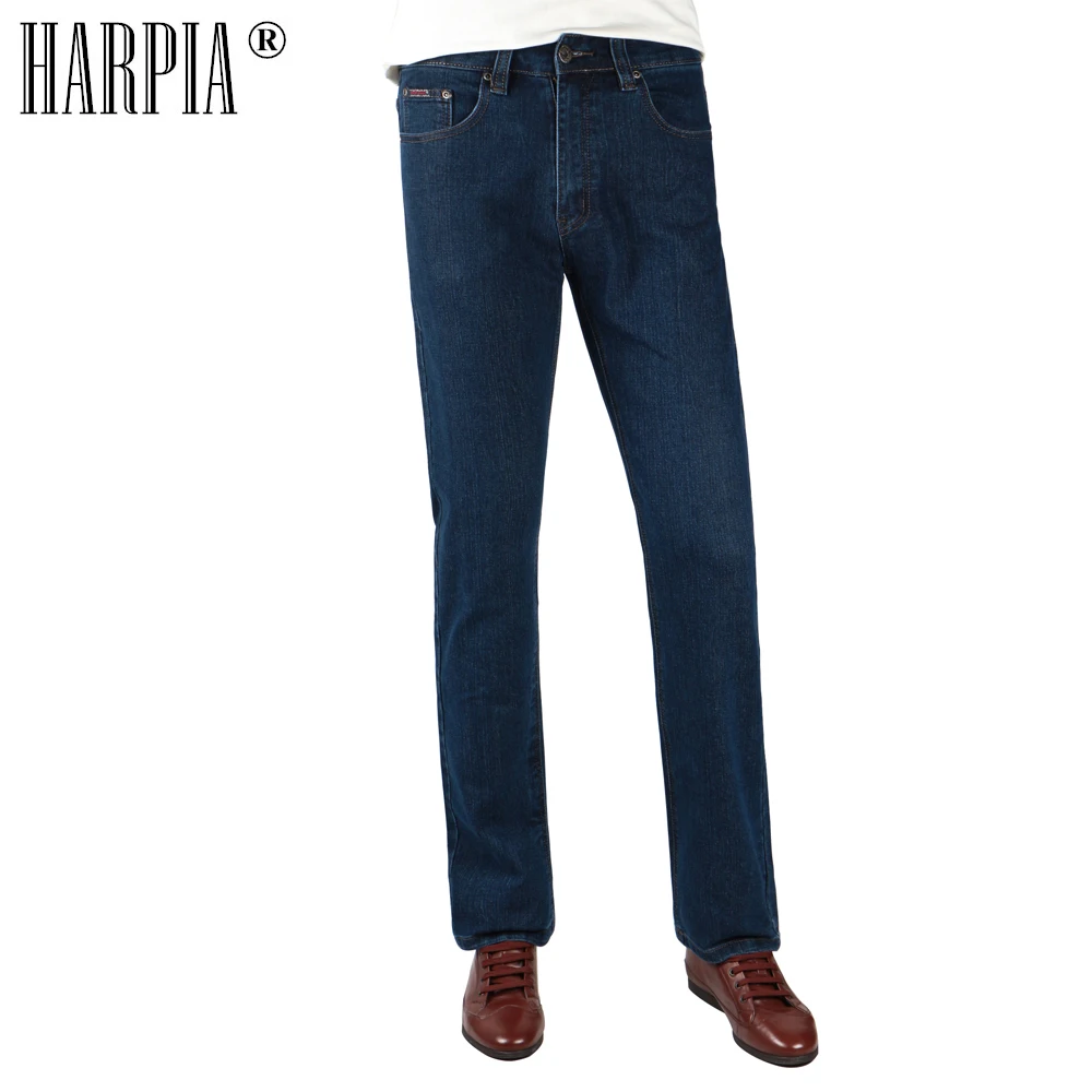 HARPIA Jeans Mens Classic Jeans Male Denim Dark blue Casual Simple Trousers Straight Pants Elasticity Top quality Pant Size32-42