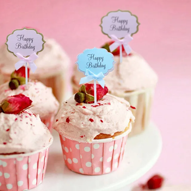 5pcs blue pink color happy birthday cupcake cake toppers baby boy