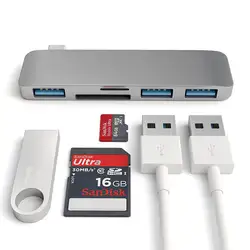 Mosible Thunderbolt 3 адаптер для usb-концентратора типа C с TF/SD слот кардридера концентратор 3,0 Порты и разъёмы 5-в-1 для MacBook Pro/Air 2018 Тип-C