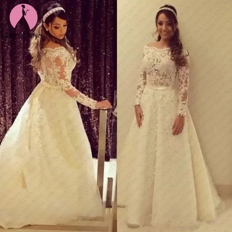 Vestido De Noiva белые свадебные платья трапециевидной формы кружевные с длинными