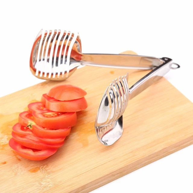 2pcs Onion Holder Slicer, Stainless Steel Tomato Lemon Potato Vegetable Holder Slicer Cutter Tool for Kitchen Worker Slicing