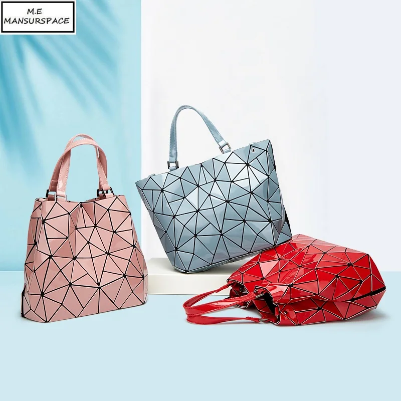 

MANSURSPACE Candy Colors Handbags Laser Geometry Diamond Shape PVC Holographic Bag Patchwork Women Handbag Shoulder bao Bags