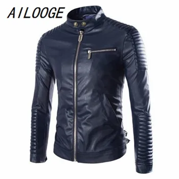 

AILOOGE European Style Fashion Winter Zipper Motorcycle Leather Jackets Men Outwear Casual Slim Solid PU Men Jacket Coat Colors