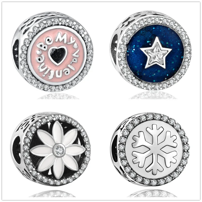 

YANXIZAO Snowflake Jewelry Making Handmade Flowers Diy Beads Fit Pulseira Pandora Bracelet Charms Silver 925 Original Berloque
