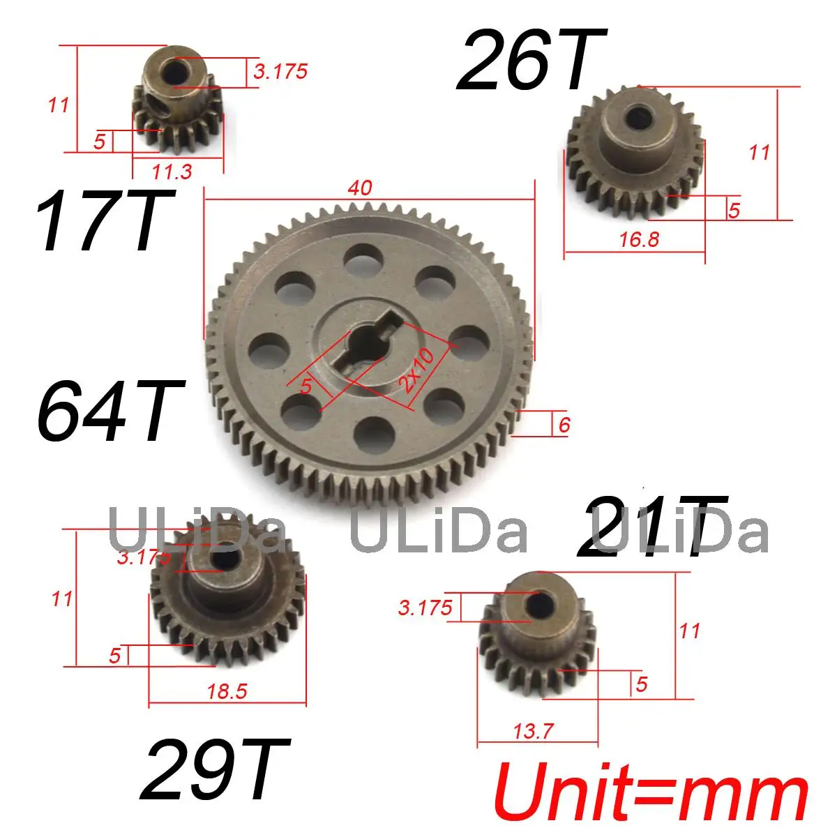 11184 сталь металл Spur Diff Главная передача 64T Мотор шестерня s 17T 21T 26T 29T 11189 11176 11181 11119 для RC HSP Redcat RC грузовик