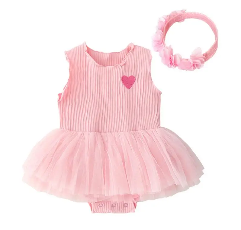 Летнее боди для малышей, платье принцессы для маленьких девочек, вечерние платья для крещения и свадьбы для малышей 0, 3, 3, 6, 9 месяцев, боди - Цвет: 2pcs set --pink