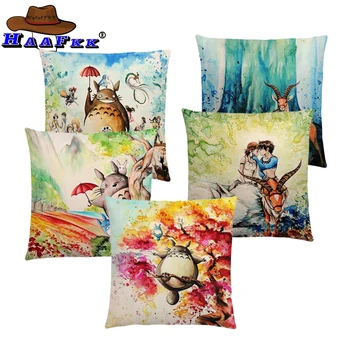 

Hot Sale Hayao Miyazaki Works Cushion Cover Watercolor Totoro Howl's Moving Castle Castle In The Sky Spirited Away Pillow Case
