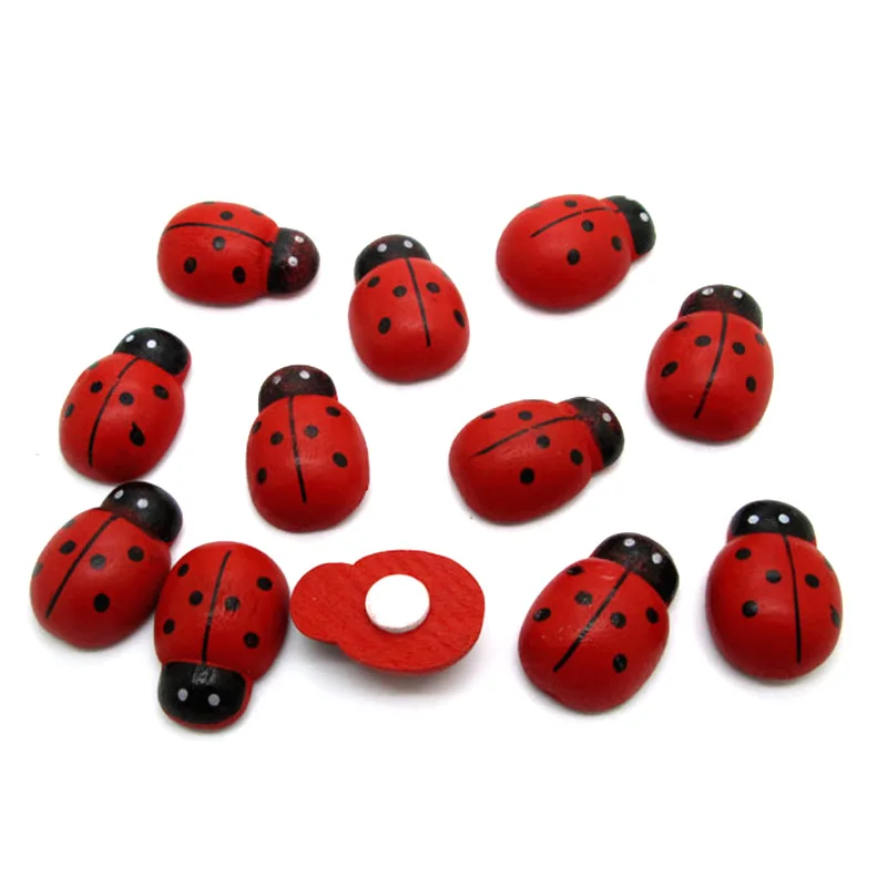 

50Pcs Red Ladybug Wood Sewing Buttons For Clothes Flatback Scrapbooking Beetle Decoration Crafts Needlework DIY Accessories