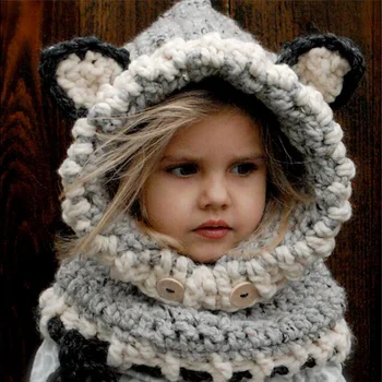 

1 Pcs Fashion Winter Crochet Children Hat Neck Warmer Wrap Scarf One-piece Beanie for Kids Hats Cute Fox Crochet Collar