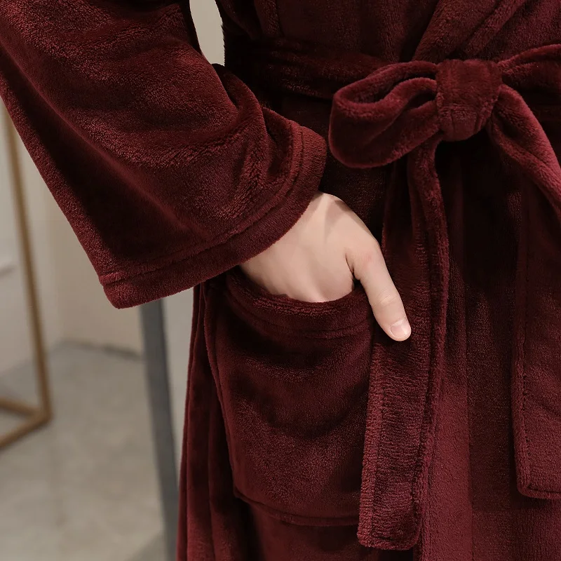 winter oversize Men Flannel Robes coral fleece loose thicken warm Male Bathing Suits plus size pure color autumn Terry Bathrobes
