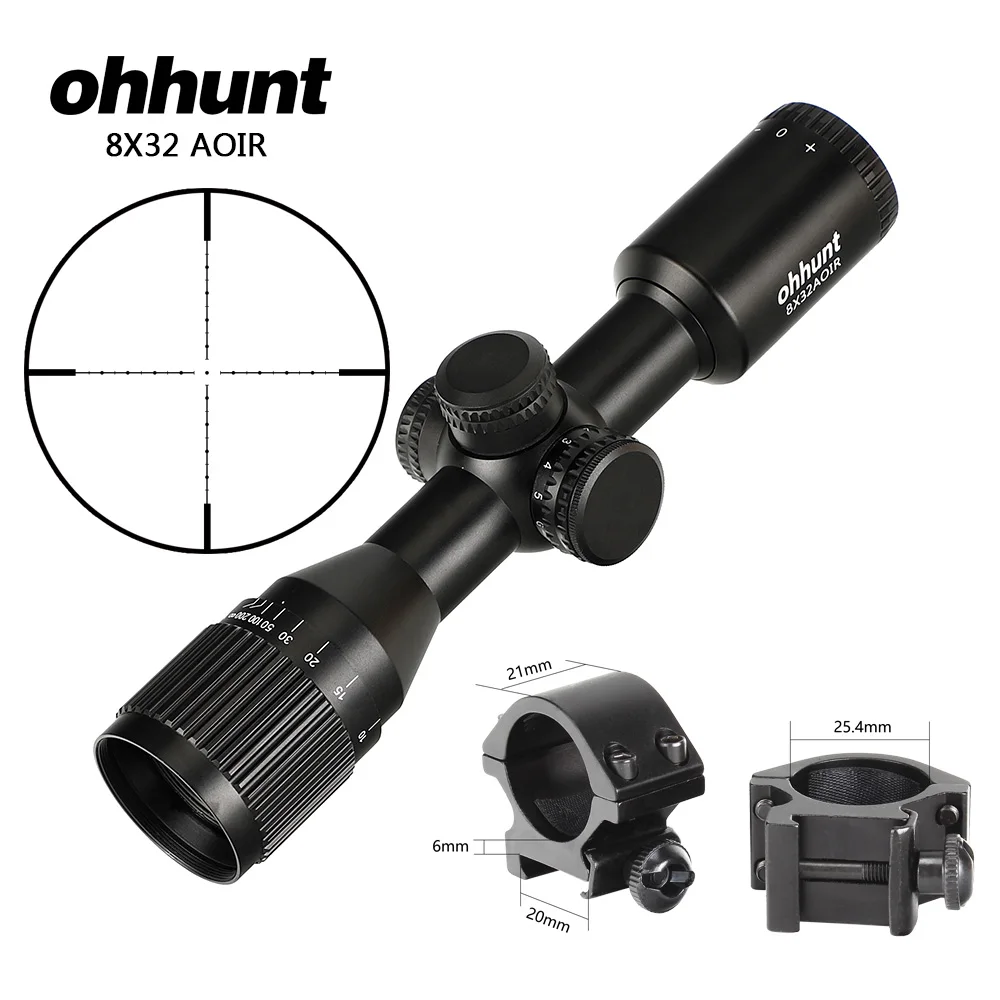 Ohhunt 8X32 AOIR охотничий компактный прицел для винтовки Mil Dot с подсветкой Стекло травленый визир прицел тактический оптика прицел - Цвет: 25.4mm-Picatinny-CDK