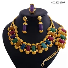 YULAILI 2018 New Coming Natural Stone Top Quality 24 Karat Gold Color Ladies Costume Jewelry Sets