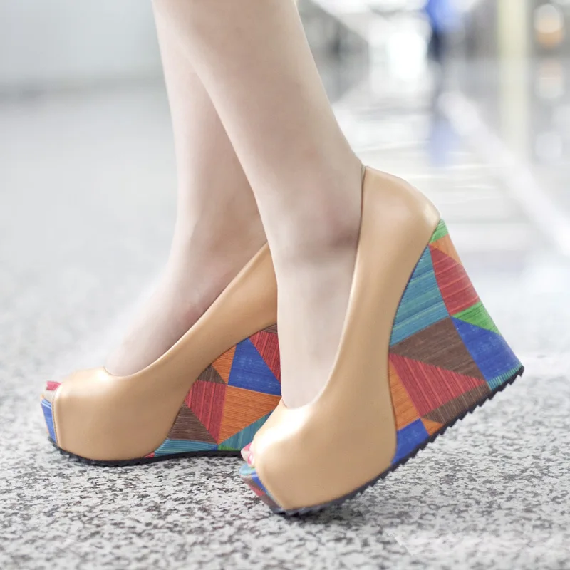 

Peep-toe Waterproof Platform Colorful Slope Sandals Women's Shoes