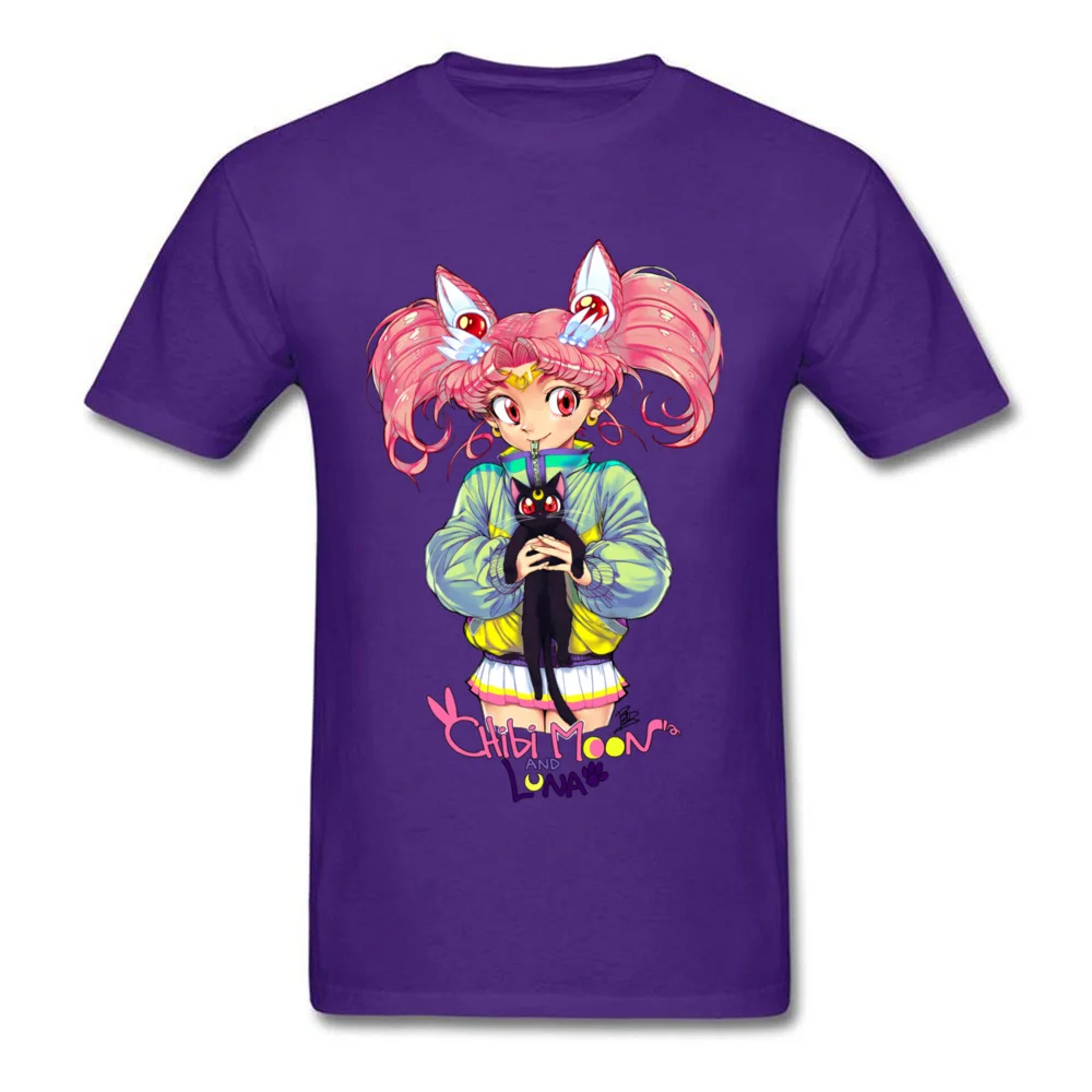 Chibi Moon Luna Geek Short Sleeve Tees NEW YEAR DAY Round Collar 100% Cotton Fabric Men T-Shirt Geek Sweatshirts 2018 Newest Chibi Moon  Luna purple