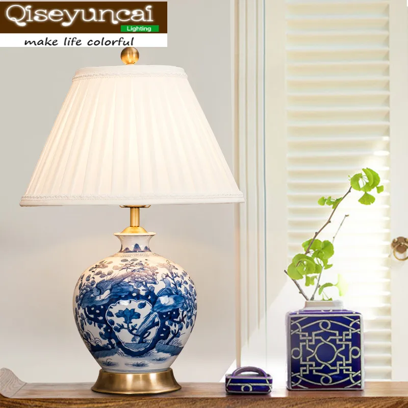 Qiseyuncai 2018 الصيني الأزرق والأبيض الخزف النحاس مصابيح دراسة الراقية الفاخرة جينغدتشن السيراميك الزخرفية الجدول مصباح Qiseyuncai 2018 الصيني الأزرق والأبيض الخزف النحاس مصابيح دراسة الراقية الفاخرة جينغدتشن السيراميك الزخرفية الجدول مصباح