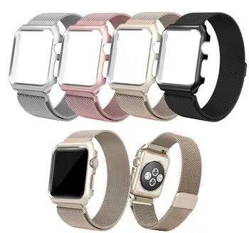 

10pcs milanese loop frame case for apple watch Series 1 2 3 band iwatch 38mm 42mm stainless steel metal strap Protect Magnetic