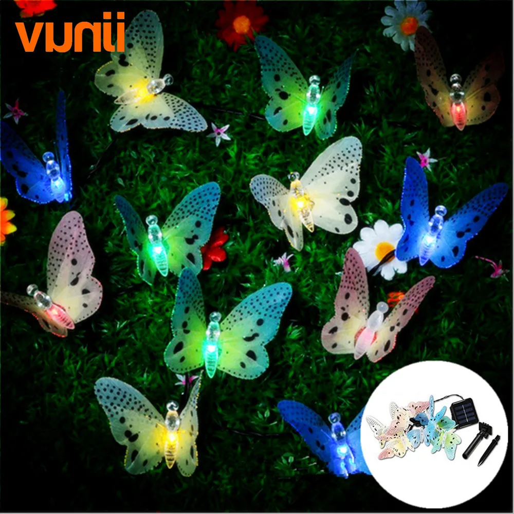Vunji солнечные лампы 3 5 м 12 LED оптическое волокно Бабочка Фея открытый Солнечный