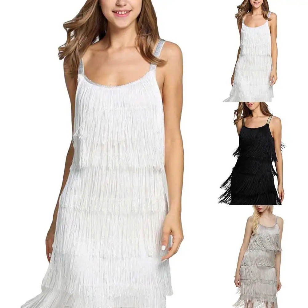 

Fashion Splicing Tassels Sleeveless Women Spring Summer Banquet Dress