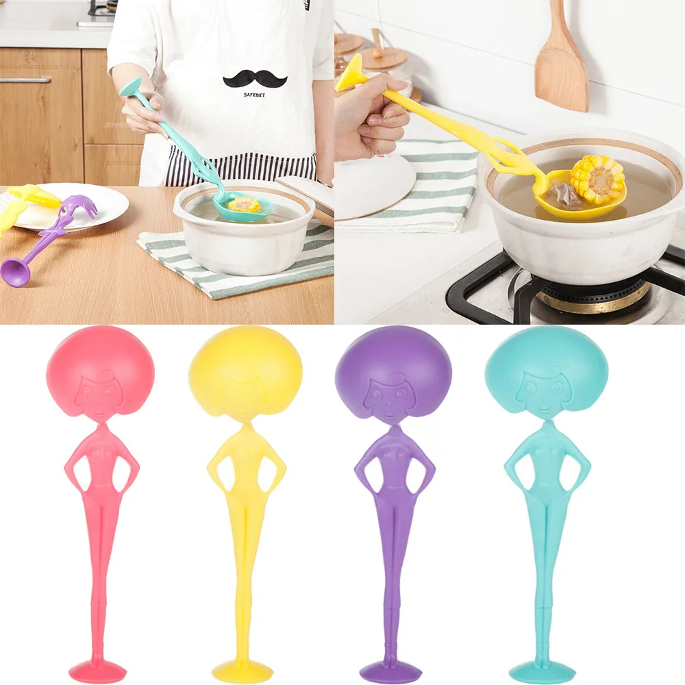 Dropshipping Novelty Spoon Long Handle Can Stand Humanoid Face Kitchen Spoon Colander Cooking