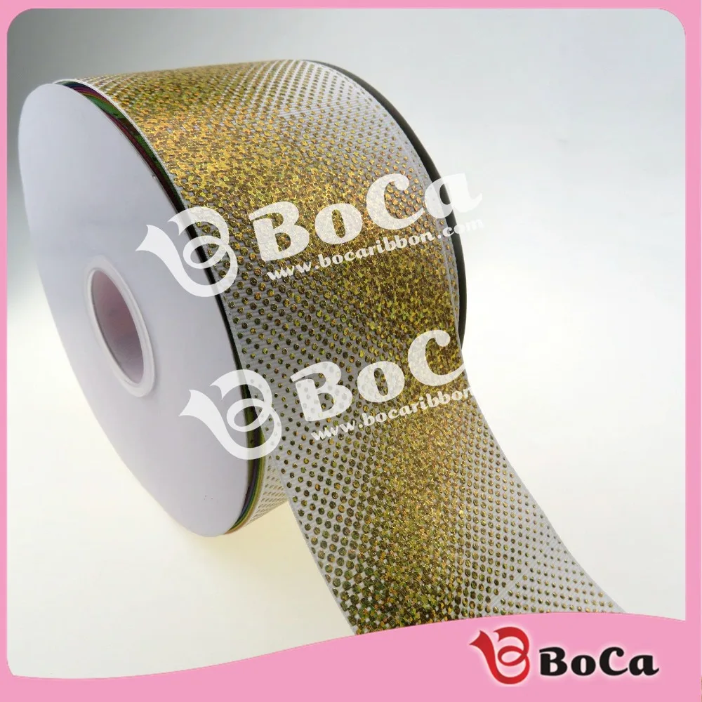 

new foil arrival 3" 75mm gold holagram grosgrain ribbon , many colors for choose , 100Yards