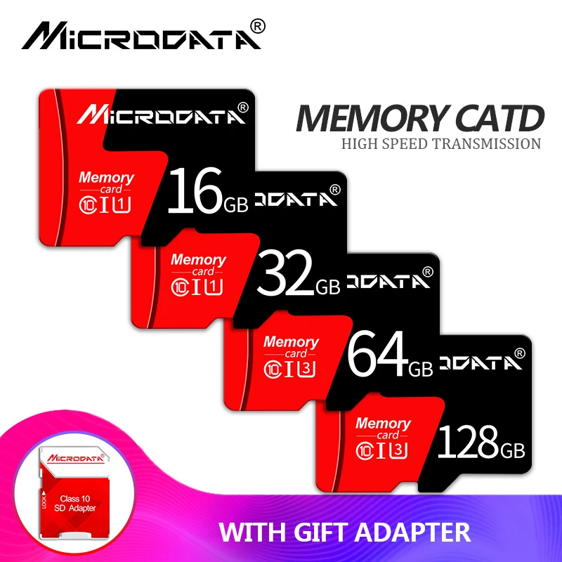 Micro TF карты класса 10 красные Micro SD карты качества SDHC 128 Гб 64 ГБ 32 ГБ 16 ГБ 8 ГБ Micro Mini карты памяти карта с бесплатным адаптером