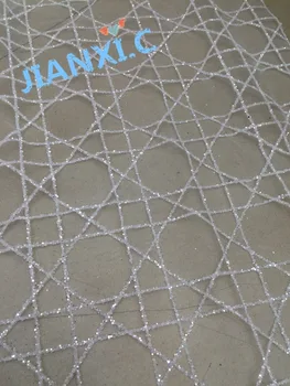 

Soft material French Net Lace fabric David-62302 with glued glitter Excellent quality French tulle Material Net Lace