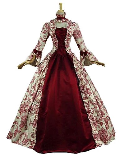 

Victorian Rococo Costume Women's Party Costume Masquerade Red Vintage Cosplay Lace Cotton Satin Long Sleeves Poet