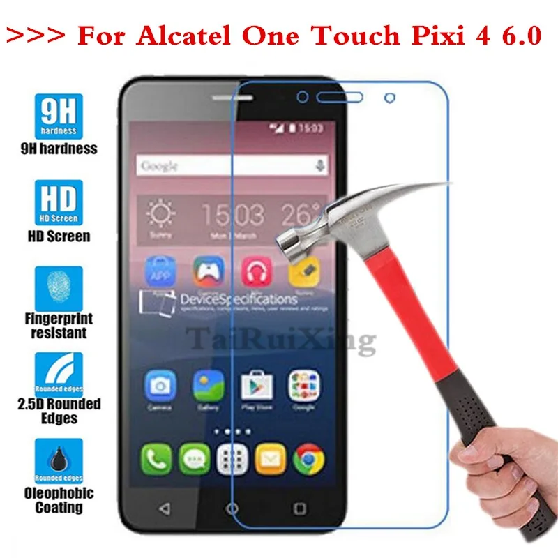 

(TaiRuiXing) Screen Protector Film 0.3mm 9H 25D Front Premium Tempered Glass For Alcatel One Touch Pixi 4 6.0 8050D