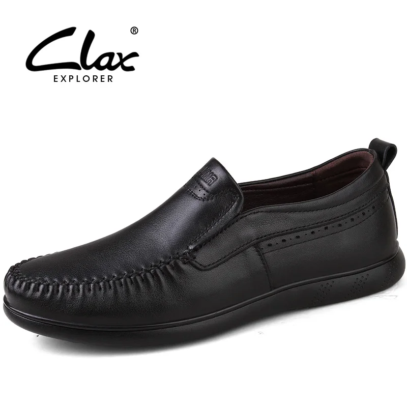 

CLAX Men's Dress Shoes Black Genuine Leather Formal Shoe Male Black Leather Footwear Slip on 2018 Spring Summer Wedding Loafer