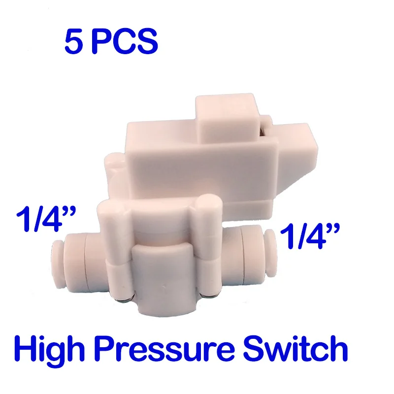 

5PCS 1/4" OD Tube Quick Fitting Reverse Osmosis Tank High Pressure Switch For RO Water Aquarium System 1/4 inch hose connection