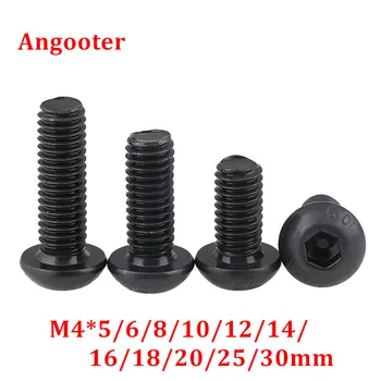 

100pcs ISO7380 M4*5/6/8/10/12/16/20 Hex socket Button head screw Black steel Round Head Screw Mushroom Cup Bolts Machine screws