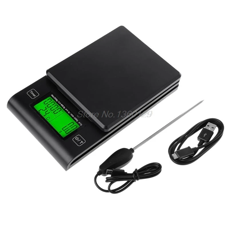 

Portable Multi-function LED Timer Electronic Digital Drip Coffee Scale with Temperature Measuring Probe High Precision Kitchen