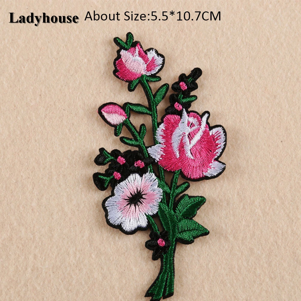 

1pc Iron On Patches Plum Blossom Peach Red Roses Flower Embroidered Patch For Clothing Sticker Badge Paste For Clothes Bag Pants