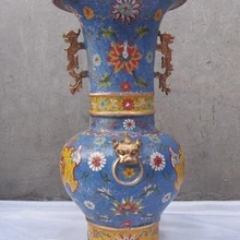 Xd 001677 Китай Regius чистая Бронзовый Gild перегородчатые Foo Dog Лев Дракон зверь Зун Ваза