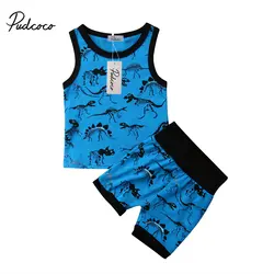 Pudcoco/Новая повседневная одежда для новорожденных мальчиков и девочек жилетка с динозавром, топ, футболка, шорты, штаны, одежда
