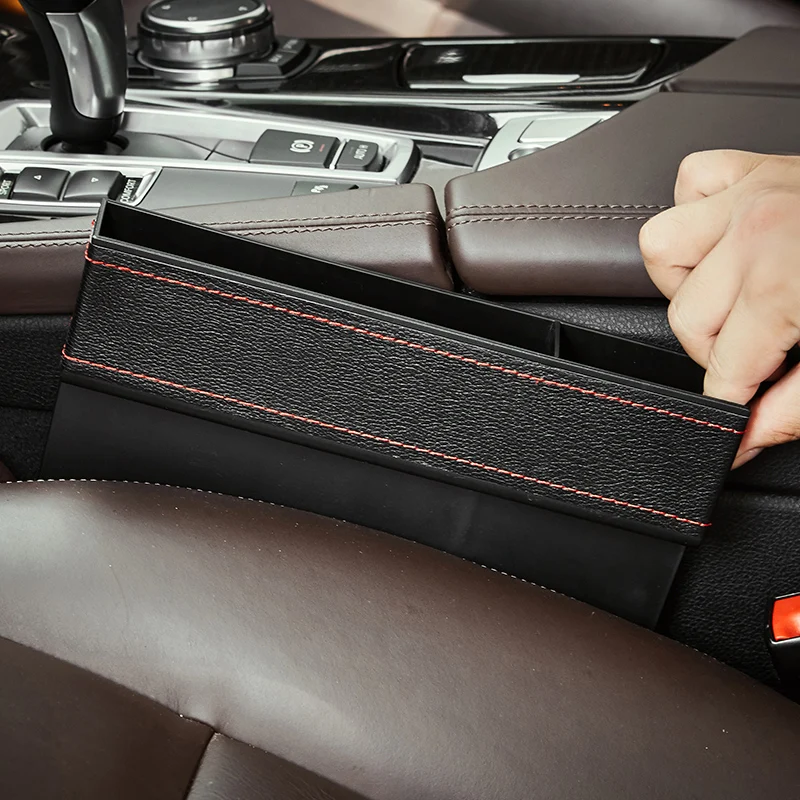 

Universal Car Storage Box Car Seat organizer Cleft Gap Slot Seat Crevice Storage Box Car Interior product Genuine Leather