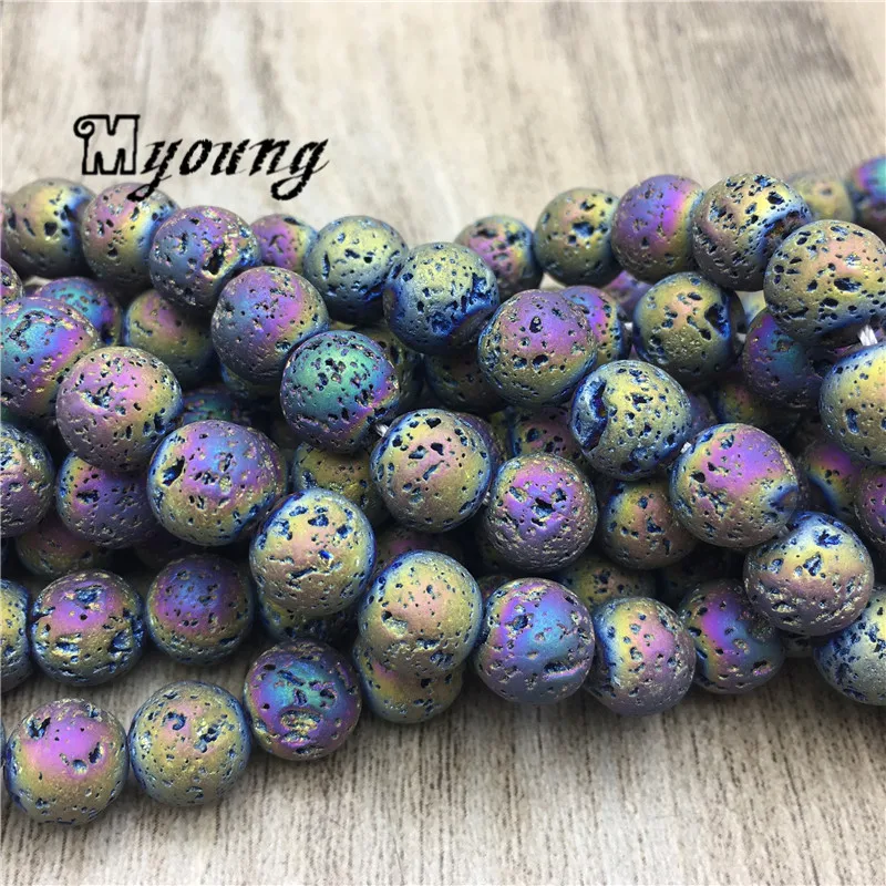 

Rainbow Titanium Quartz Druzy Lava Geode Loose Beads,Matte Round Natural Stone Beads for Jewelry Making MY2086