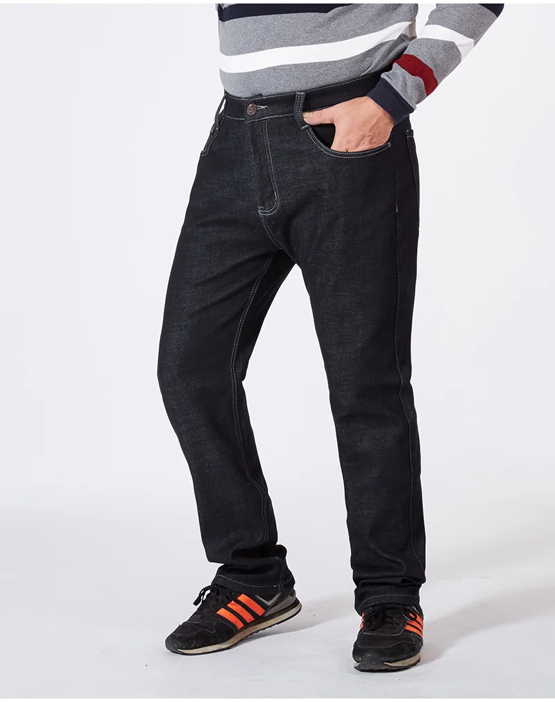 Drizzte Зимние флисовые теплые мужские джинсы для больших и высоких плюс размер 40 42 44 46 48 50 52 черные джинсовые штаны