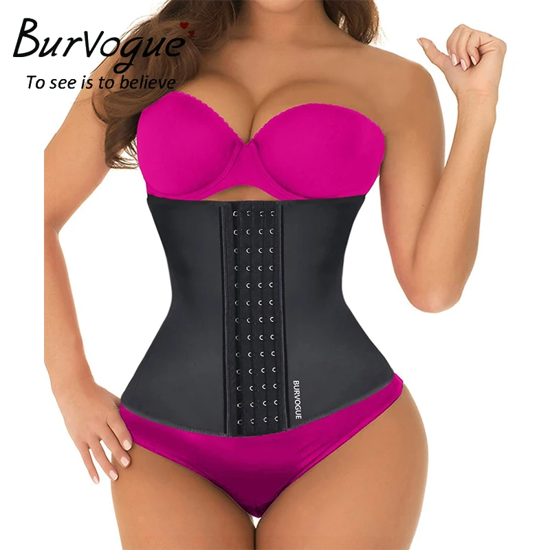 

Burvogue Women Corset Steel Bones Latex Waist Trainer Slimming Corset Sexy Body Shaper Waist Cincher 4 Hooks Underbust Bustiers