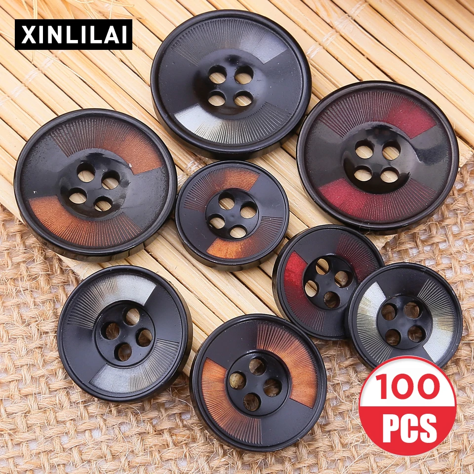 

Muti-size 100pcs Resin Buttons 4 Holes Two-tone Wooden Round Shape Bottons DIY Handmade Buttons Clothing Decoratives Accessories