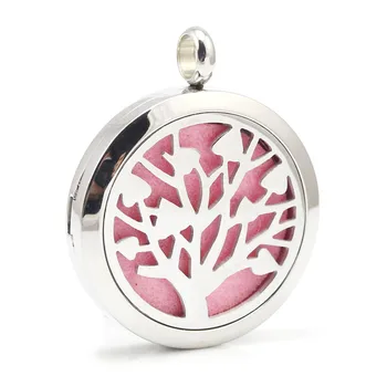 

10pcs/lot 30mm Stainless Steel Tree Design Aromatherapy Aroma Essential Oil Diffuser Pendant Locket Necklace Pendant