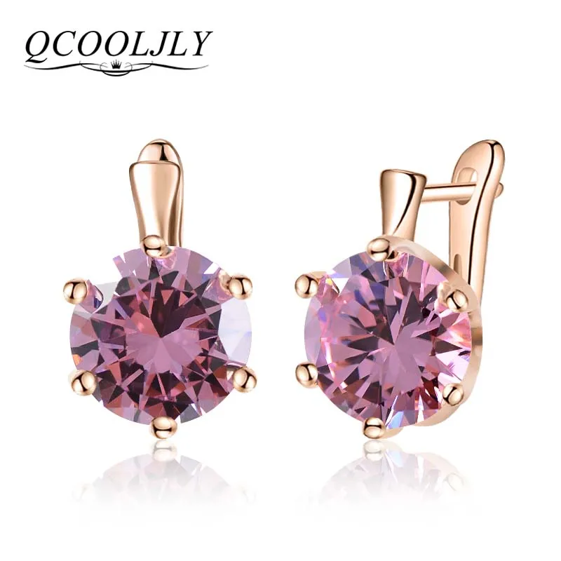 

QCOOLJLY 2018 Luxury Ear Hoop Earrings For Women 8 Colors Round With Cubic Zircon Charm Flower Hoop Earrings Women Jewelry Gift