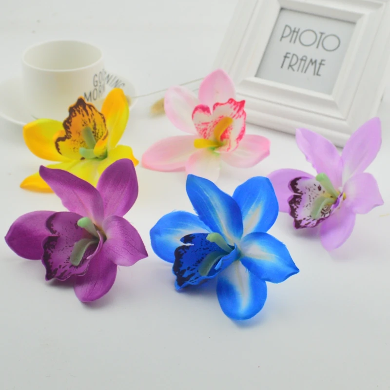 

1pcs simulation big cymbidium butterfly orchid flower head flower DIY bride hand holding flower wedding decoration flower