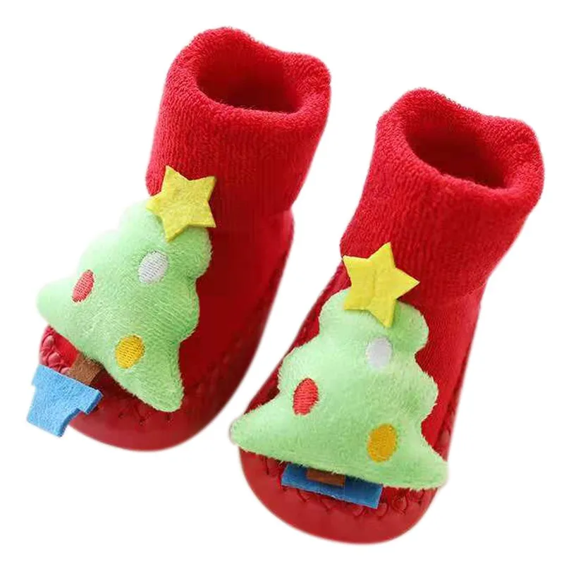 Рождественские наряды для новорожденных мальчиков и девочек осенне-зимние толстые нескользящие носки для малышей милые носки-тапочки для младенцев дышащая одежда - Цвет: color as picture