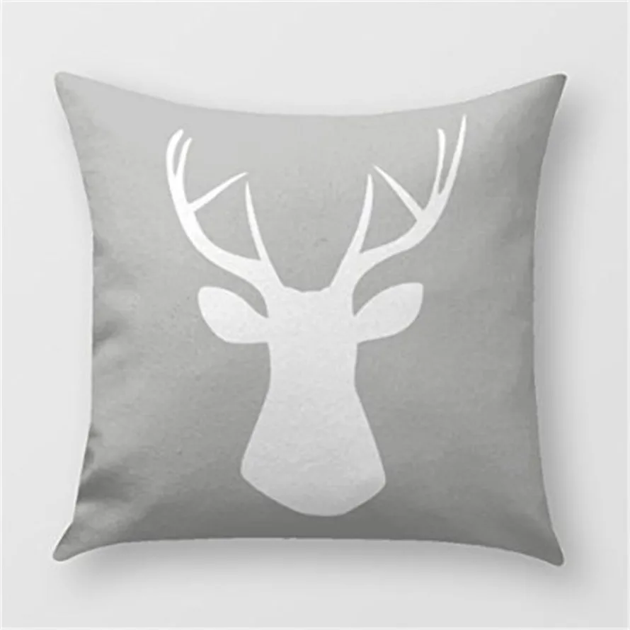 

Woodland Deer Head Pillow Set Grey and White Sofa or Bedroom Pillow Cover