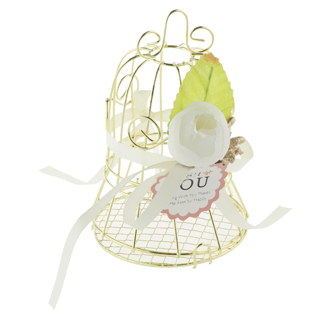 MagiDeal Gold Iron Bell Tin Bar Birdcage Metal Chocolate Candy Box Birthday Shower Party Favor Wedding Bomboniere with Ribbon