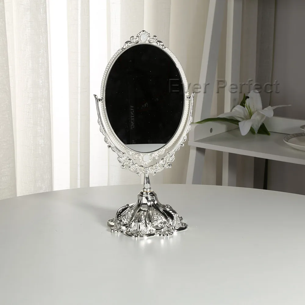 Античная Стиль искусственного бронза 360 градусов Поворот двусторонний косметическое зеркало для нанесения макияжа для настольный сортировщик Counter1206 - Цвет: Silver